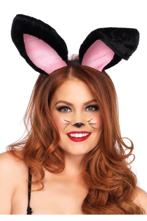 Plush Bunny Rabbit Ears Headband - Black