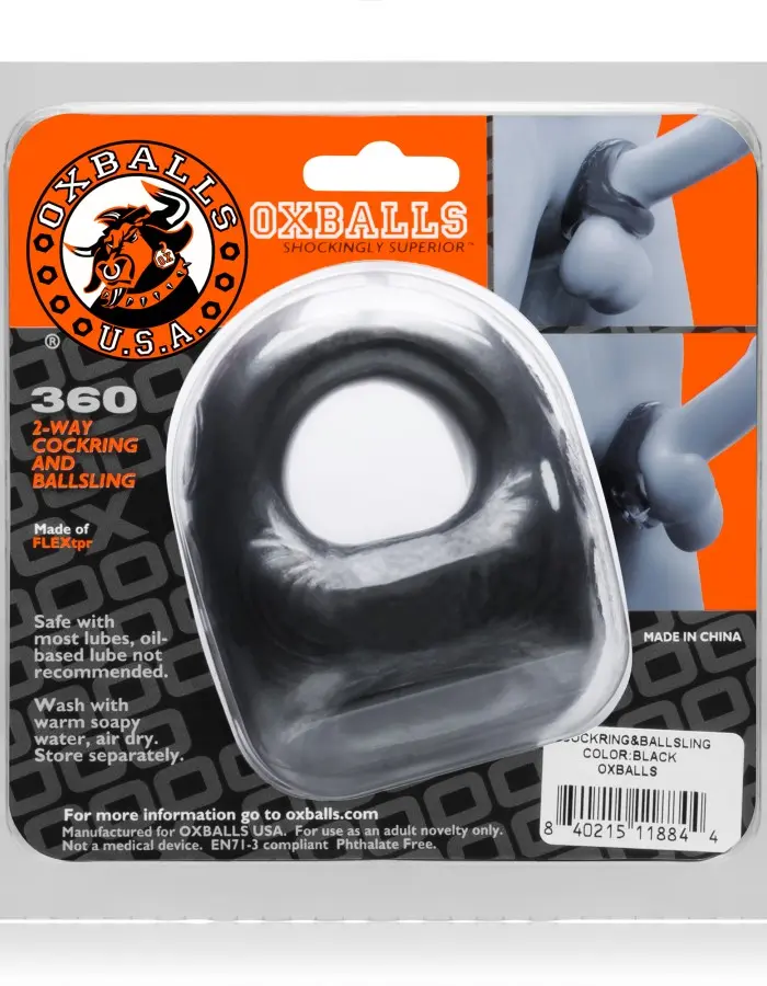 360 2- Way Cockring and Ballsling - Black
