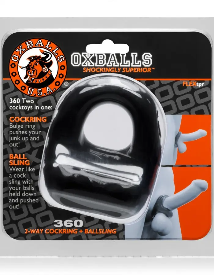 360 2- Way Cockring and Ballsling - Black