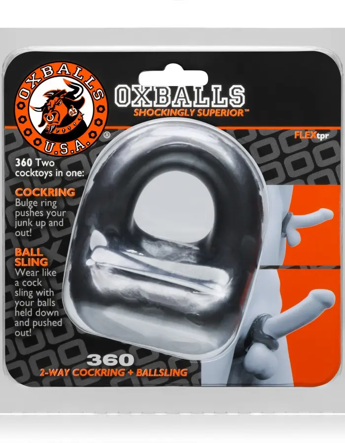 360 2- Way Cockring + Ballsling - Steel