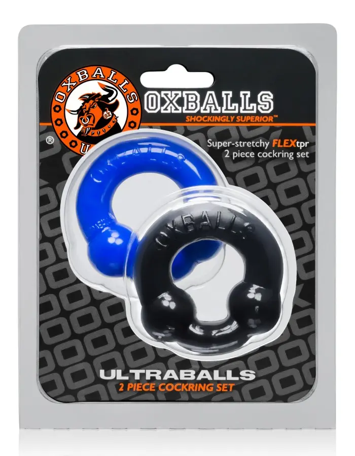 Ultraballs 2- Piece Cockring Set - Black & Police Blue