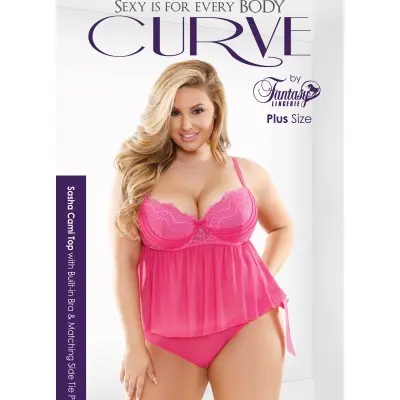 Curve Sasha Cami Top With Matching Panty 1x/ 2x - Pink