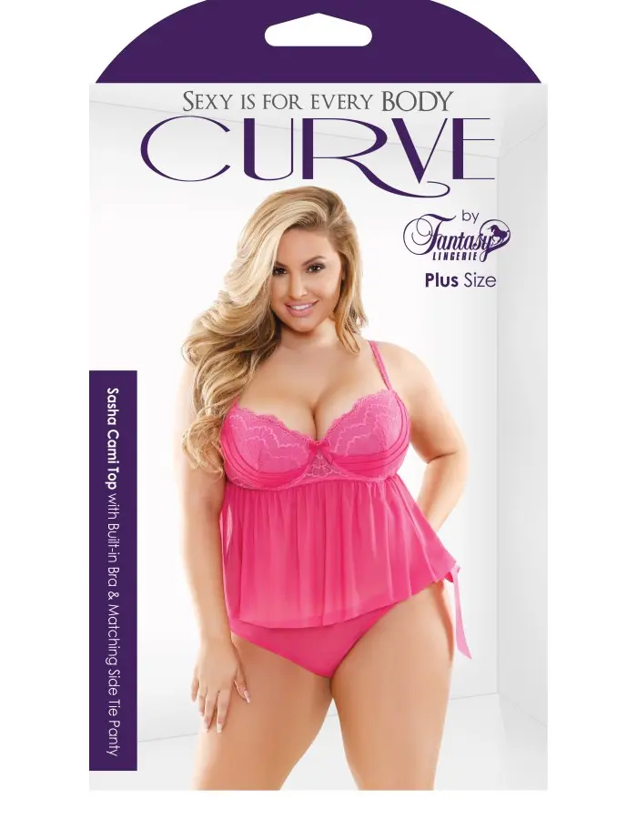 Curve Sasha Cami Top With Matching Panty 1x/ 2x - Pink