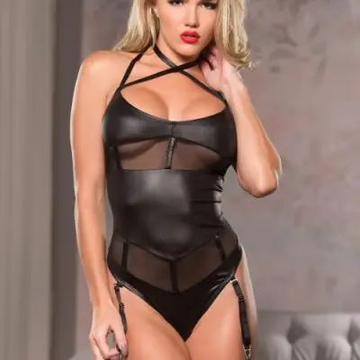 Cross Neck Mesh Teddy - Black - Small/ Medium