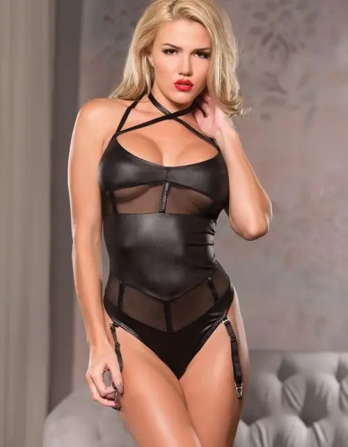 Cross Neck Mesh Teddy - Black - Small/ Medium