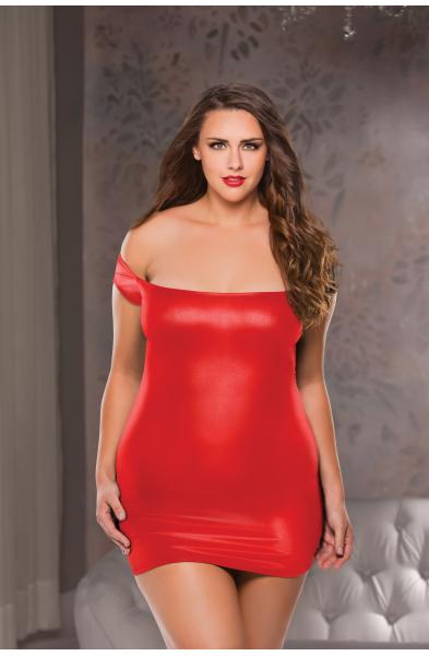 Off Shoulder Dress - One Size Plus Size - Red