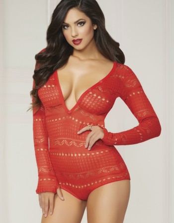 Knit Long Sleeve Romper - Medium - Red
