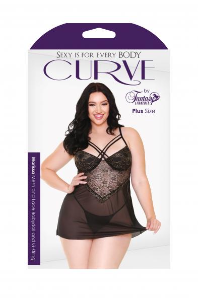 Marissa Mesh and Lace Chemise & G-String - 3x4x - Black