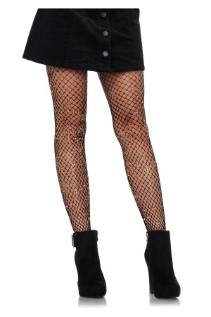 Lurex Industrial Net Tights - One Size - Black/  Gold