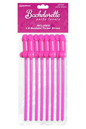 Bachelorette Party Favors Bendable Pecker Straws  - 8 Count