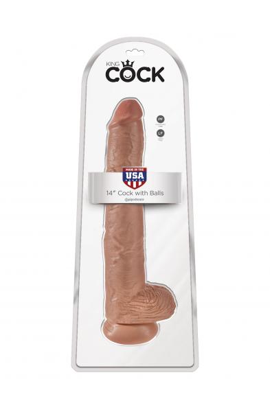 King Cock 14" Cock With Balls - Tan