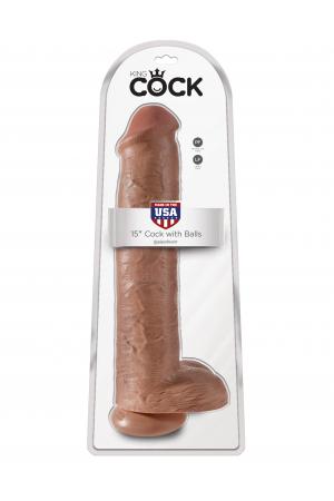 King Cock 15" Cock With Balls - Tan