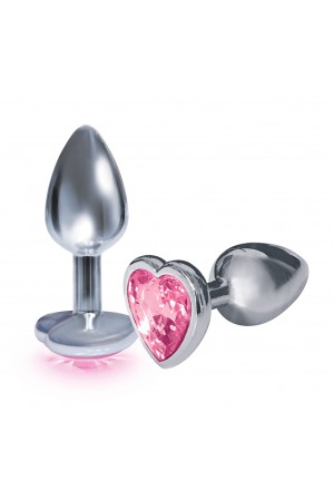 The 9's the Silver Starter Heart Bejeweled Stainless Steel Plug - Pink