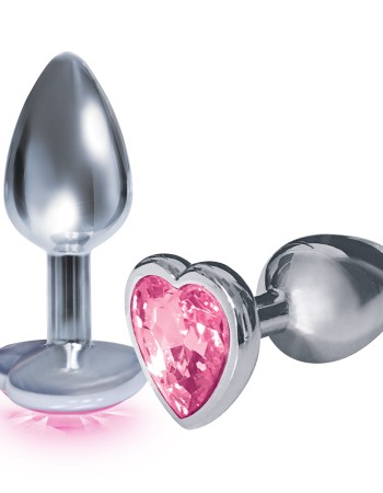 The 9's the Silver Starter Heart Bejeweled Stainless Steel Plug - Pink