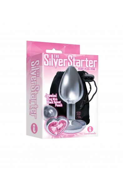 The 9's the Silver Starter Heart Bejeweled Stainless Steel Plug - Pink