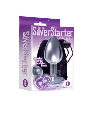 The 9's the Silver Starter Heart Bejeweled Stainless Steel Plug - Violet