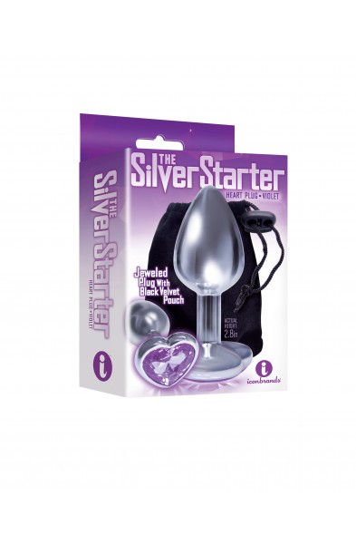 The 9's the Silver Starter Heart Bejeweled Stainless Steel Plug - Violet