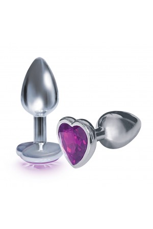 The 9's the Silver Starter Heart Bejeweled Stainless Steel Plug - Violet