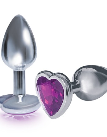 The 9's the Silver Starter Heart Bejeweled Stainless Steel Plug - Violet