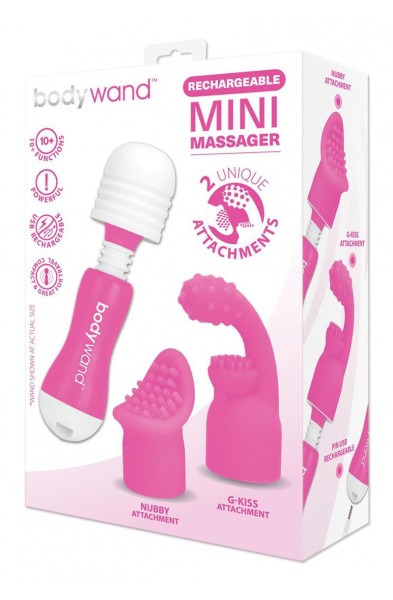 Bodywand Rechargeable Mini Massager With Attachments - Pink