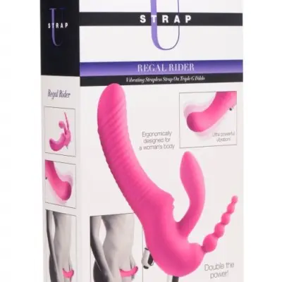 Regal Rider Vibrating Strapless Strap- on Triple G Dildo - Pink