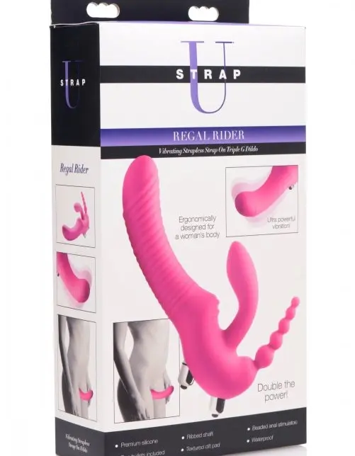 Regal Rider Vibrating Strapless Strap- on Triple G Dildo - Pink