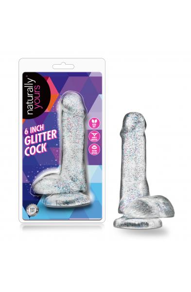 Naturally Yours - 6 Inch Glitter Cock - Sparkling Clear