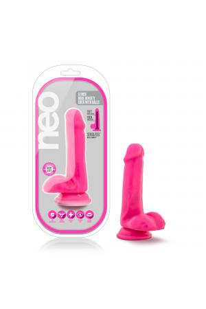 Neo - 6 Inch Dual Density Cock With Balls - Neon Pink