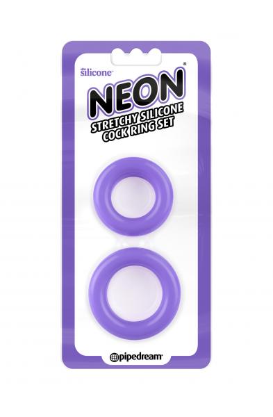 Neon Stretchy Silicone Cock Ring Set - Purple