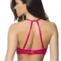 High Neck Bra With Diagonal Eyelash Lace Panels - Medium - Bright Rose