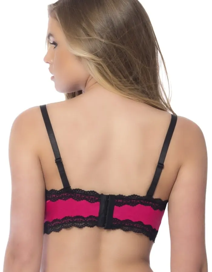 Longline Satin Balconette Bra With Lace Trimmed Edges and Removable Straps - Large - Bright Rose/black