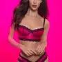 Longline Satin Balconette Bra With Lace Trimmed Edges and Removable Straps - Medium - Bright Rose/black