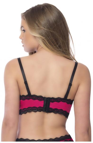 Longline Satin Balconette Bra With Lace Trimmed Edges and Removable Straps - Medium - Bright Rose/black