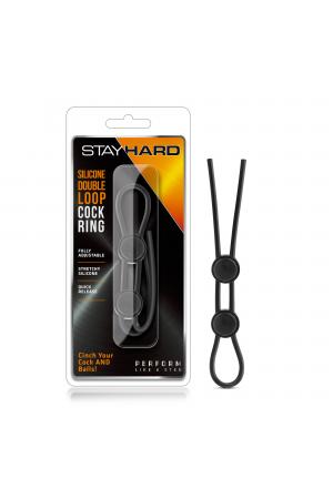 Stay Hard - Silicone Double Loop Cock Ring  - Black