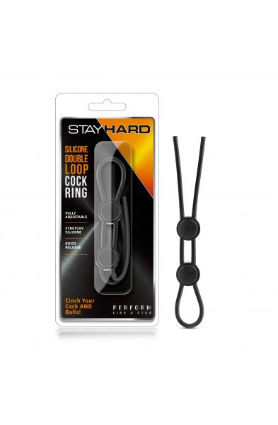 Stay Hard - Silicone Double Loop Cock Ring  - Black