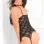3pc Va Voom Floral Lace Garter Chemise Set With Choker - 3x4x - Black