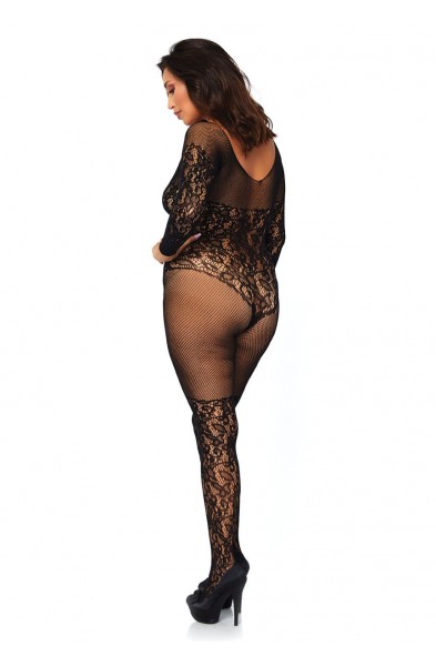 Vine Lace Bodystocking - Queen Size - Black