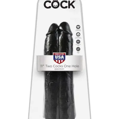 King Cock 11" Two Cocks One Hole - Black