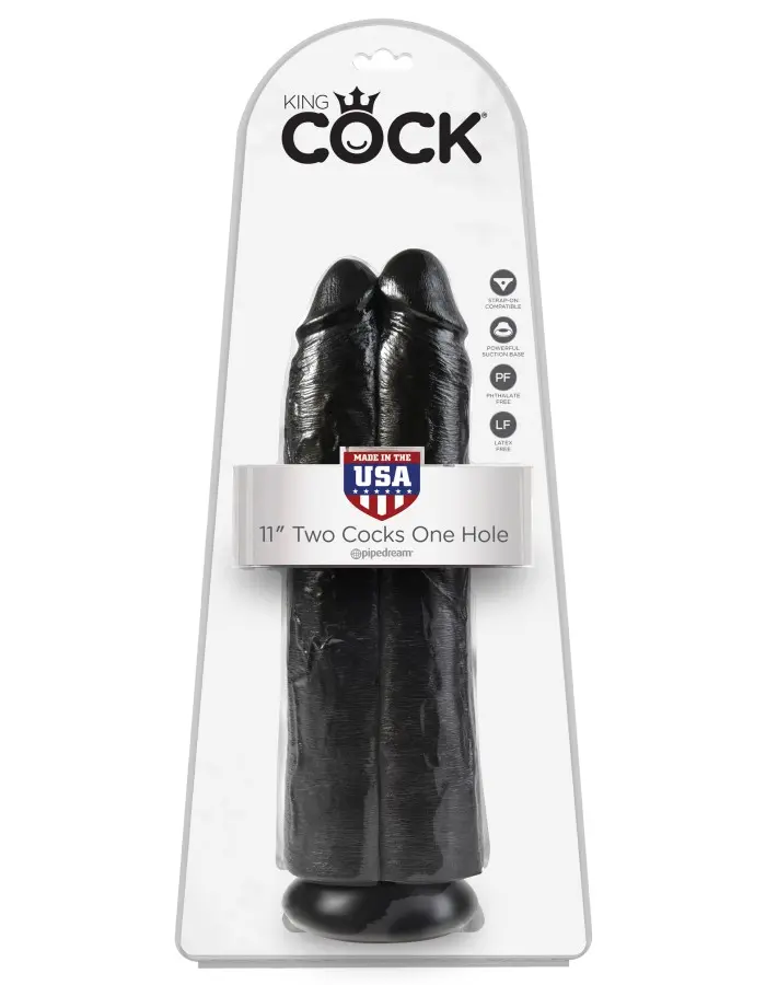 King Cock 11" Two Cocks One Hole - Black