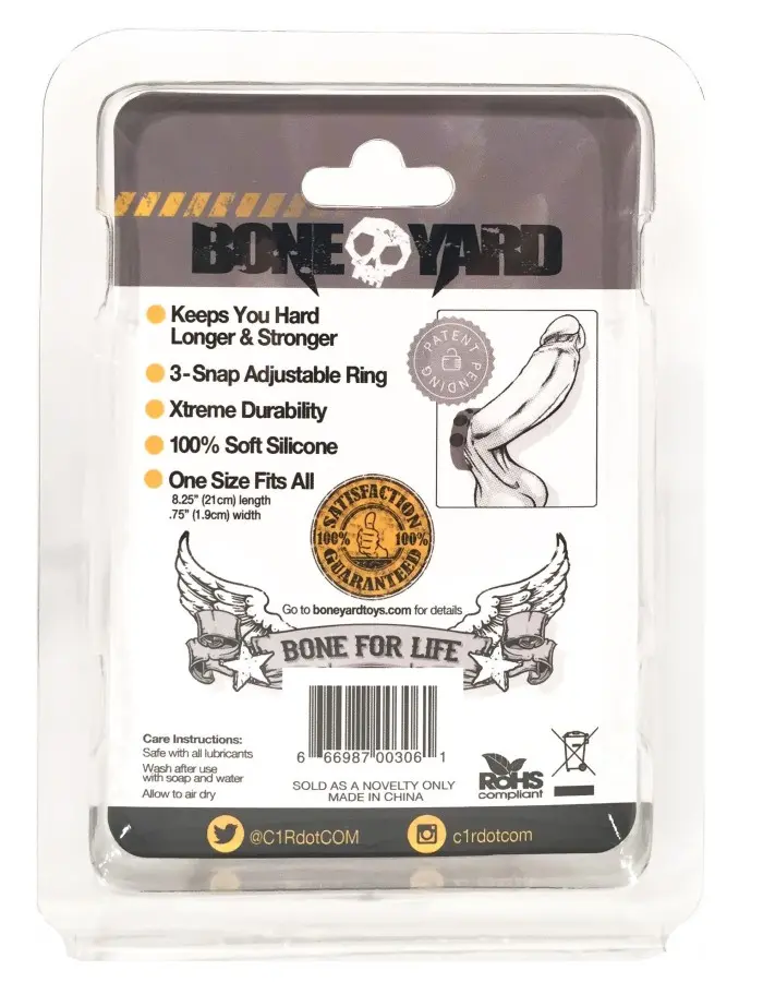 Boneyard Silicone Cock Strap 3-Snap Ring - Gray