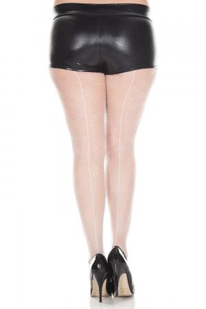 Backseam Fishnet Pantyhose - Queen Size - White