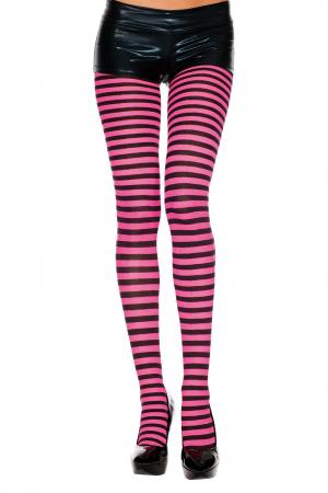 Striped Tights - One Size - Black / Fuchsia