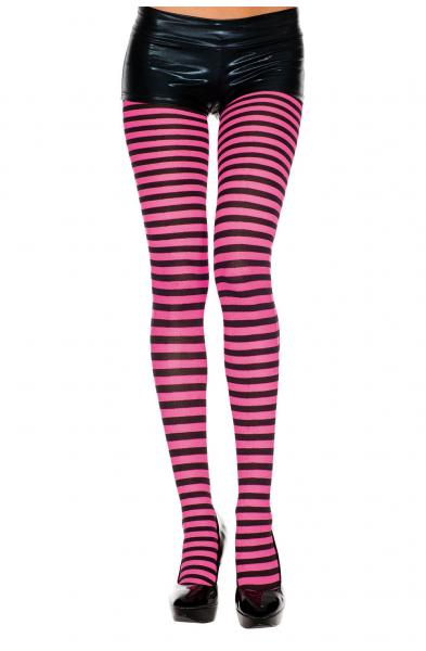 Striped Tights - One Size - Black / Fuchsia