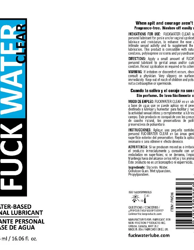 Fuck Water Clear 16oz Water Bases Lubricant