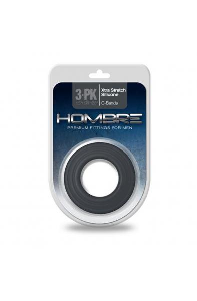 Hombre Xtra Stretch Silicone C-Bands - 3 Pack -  Charcoal