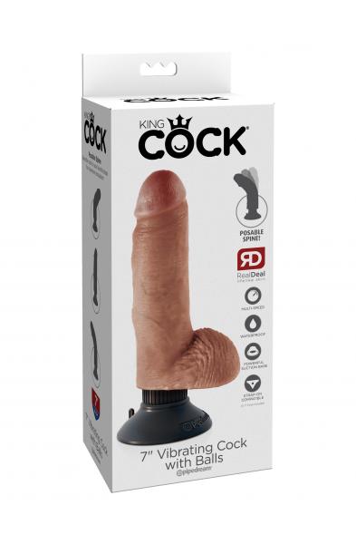 King Cock 7" Vibrating Cock With Balls - Tan