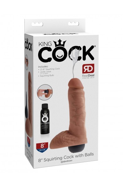 King Cock 8 Inch Squirting Cock With Balls -Tan