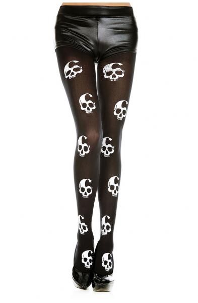 Skull Print Tights - One Size - Black / White