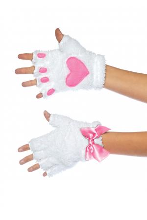 Adult Cat Paw Gloves Costume Accessory - White