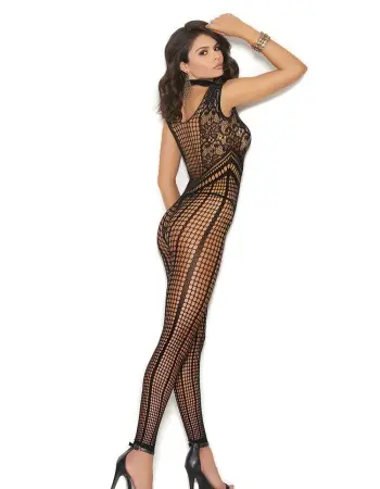 Crochet Footless Bodystocking With Open Crotch - One Size - Black